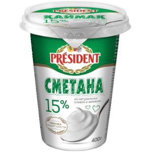 Сметана President 15% вес 400г